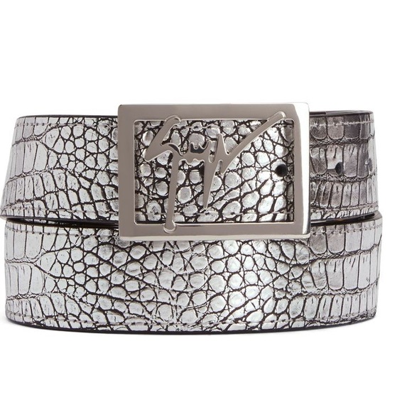 giuseppe zanotti NIB silver crocodile leather logo belt